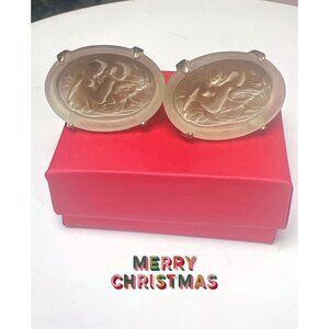 Vintage Gold-Tone Cufflinks With Carved Angelic Cameo Design Brand Swank